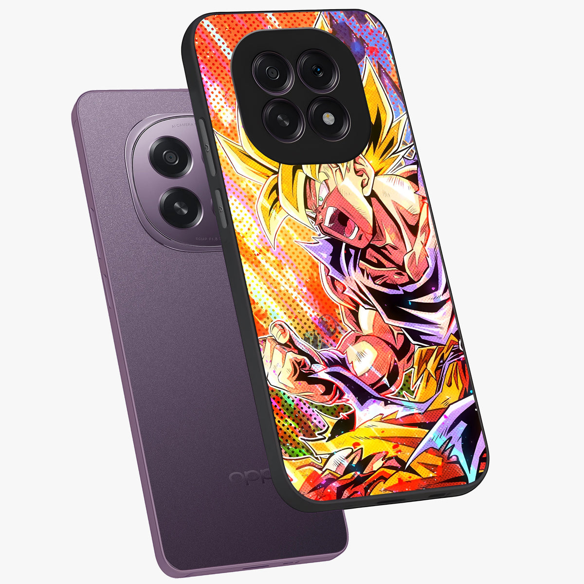Firing Goku Glass Case displayed in angled mockup highlighting dynamic anime character design with action aesthetic.