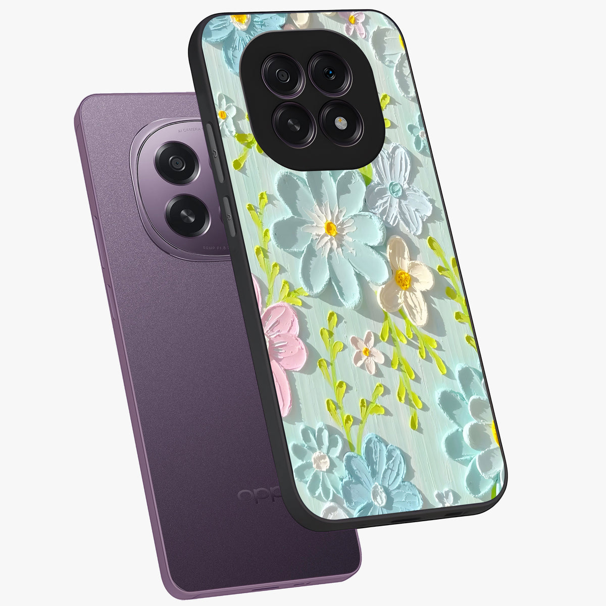 Frosted Petal Garden Glass Case displayed in angled mockup highlighting delicate flower petal design with calm garden aesthetic.