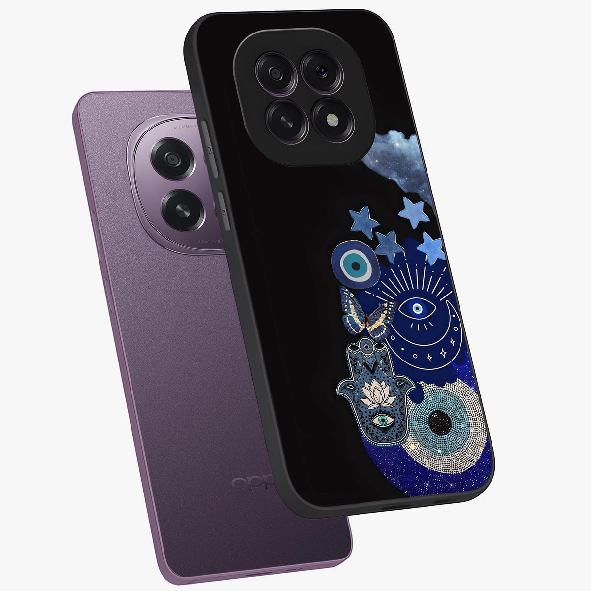 Galactic Charm Cluster Glass Case displayed in angled mockup highlighting luminous galaxy inspired design with dreamy aesthetic.