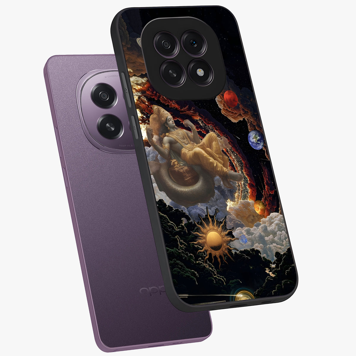 Galactic Divine God Glass Case displayed in angled mockup highlighting powerful celestial deity illustration with galactic aesthetic.