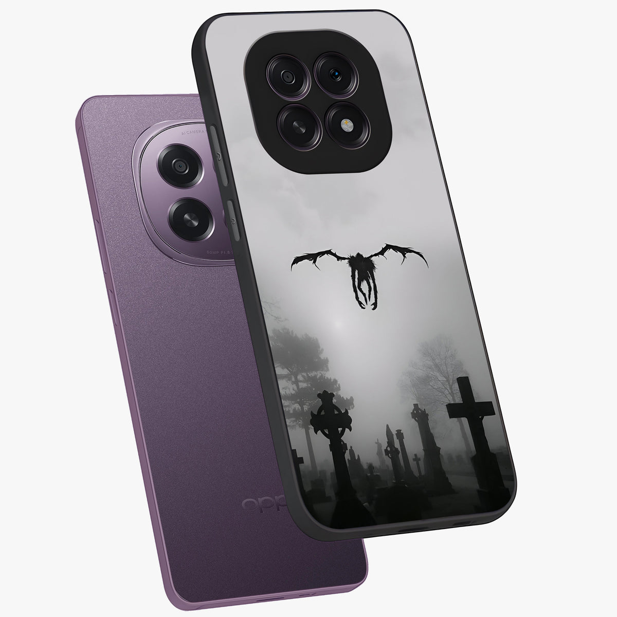 Graveyard Shadow Descent Glass Case displayed in angled mockup highlighting eerie shadow illustration with gothic aesthetic.