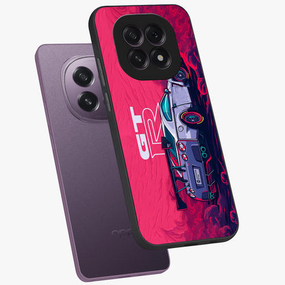 GT-R Car Pattern Glass Case displayed in angled mockup highlighting racing car graphic design with bold automotive aesthetic.