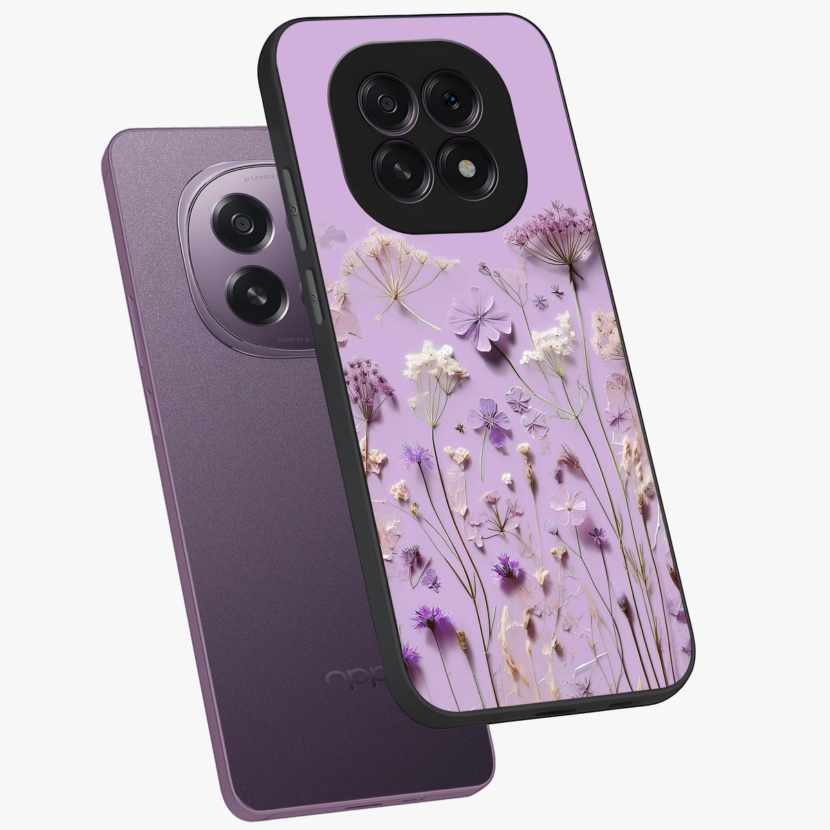 Lavender Blossom Dream Glass Case displayed in angled mockup highlighting dreamy lavender flower design with calming aesthetic style.