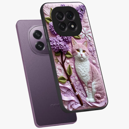Lavender Cat Whimsy Glass Case displayed in angled mockup highlighting playful feline illustration with pastel lavender aesthetic.