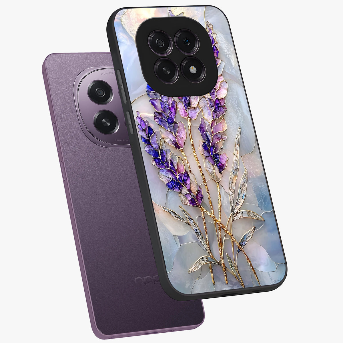 Lavender Dream Glow Glass Case displayed in angled mockup highlighting dreamy purple glow design with soft artistic style.