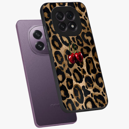 Leopard Wild Cherry Glass Case displayed in angled mockup highlighting bold animal print design with playful cherry aesthetic.