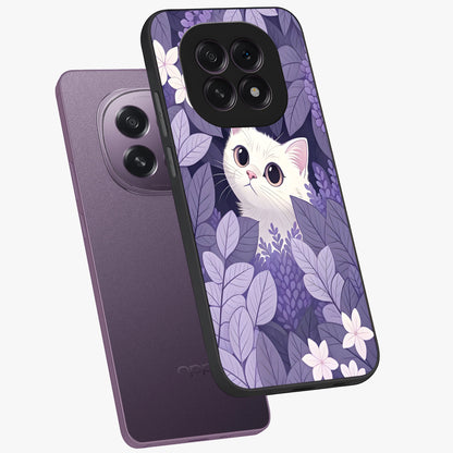 Lilac Hide Peek Cat Glass Case displayed in angled mockup highlighting playful feline illustration with lilac aesthetic design.