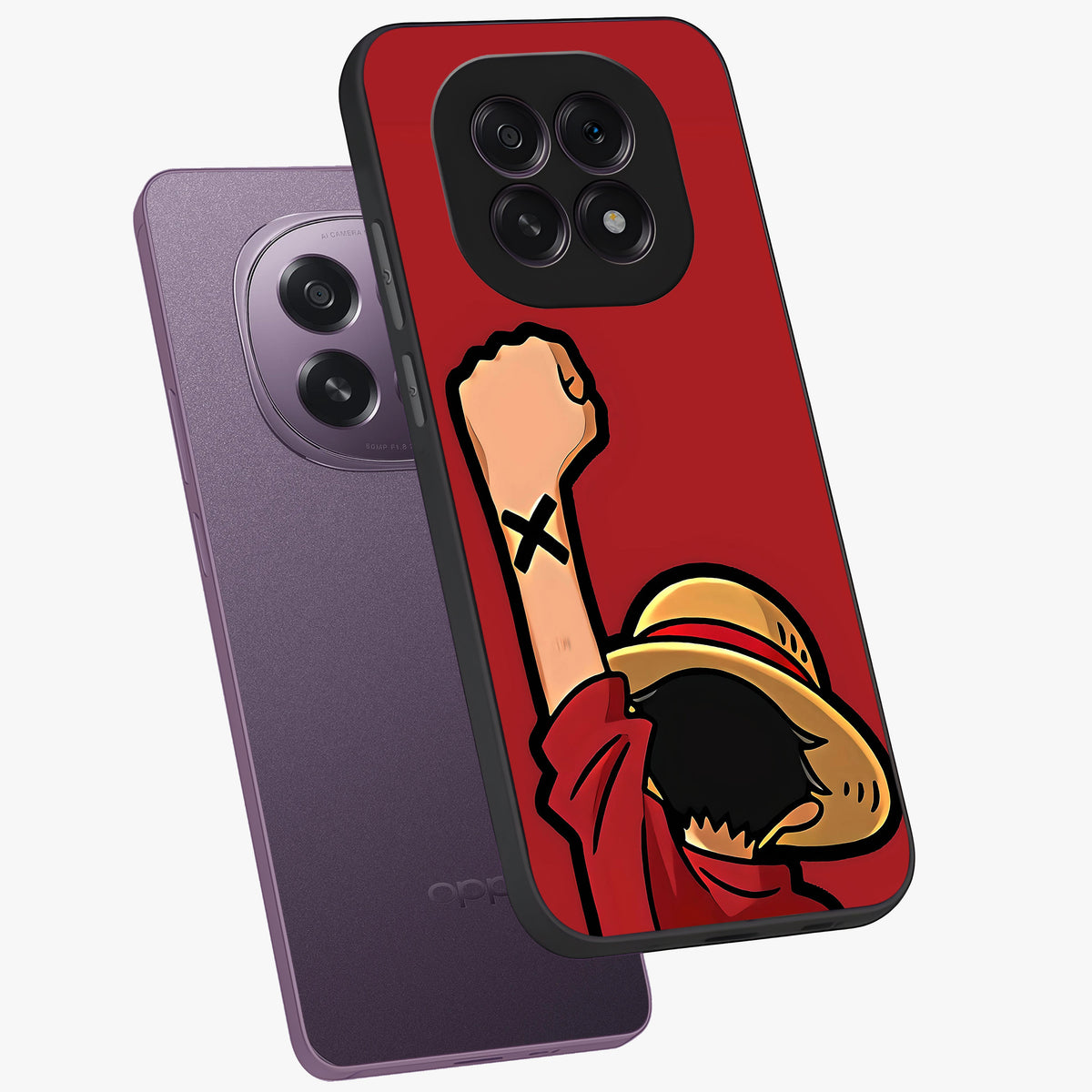 Luffy X Spirit Glass Case displayed in angled mockup highlighting powerful anime design with energetic action aesthetic.