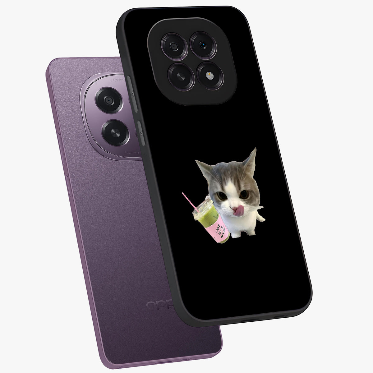 Matcha Cat Style Glass Case displayed in angled mockup highlighting playful feline design with pastel matcha aesthetic.