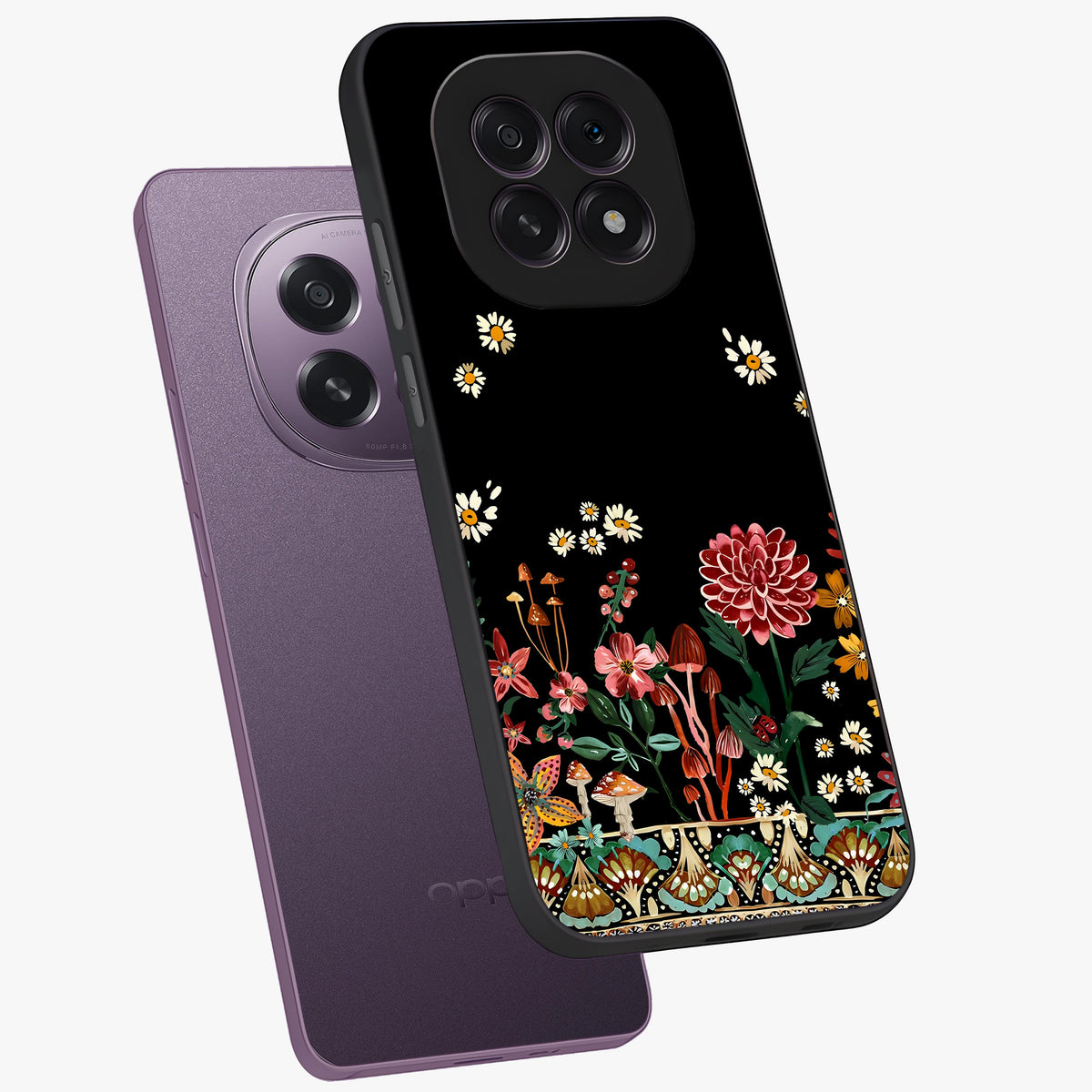 Midnight Bloom Pattern Glass Case displayed in angled mockup highlighting elegant flower design with midnight aesthetic style.