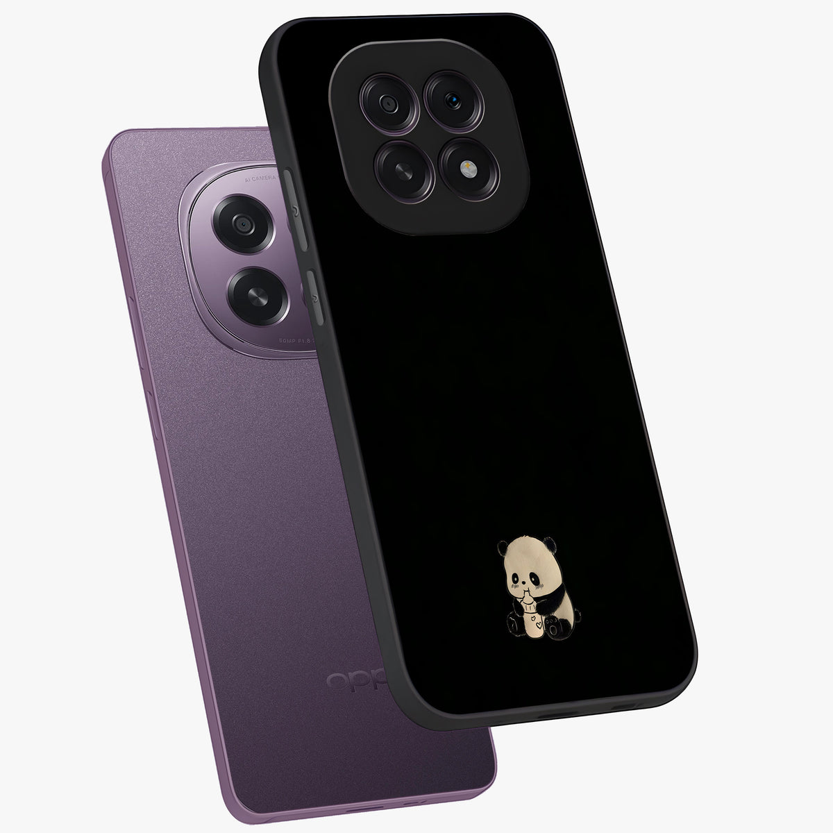 Midnight Panda Love Glass Case displayed in angled mockup highlighting adorable panda illustration with midnight aesthetic.