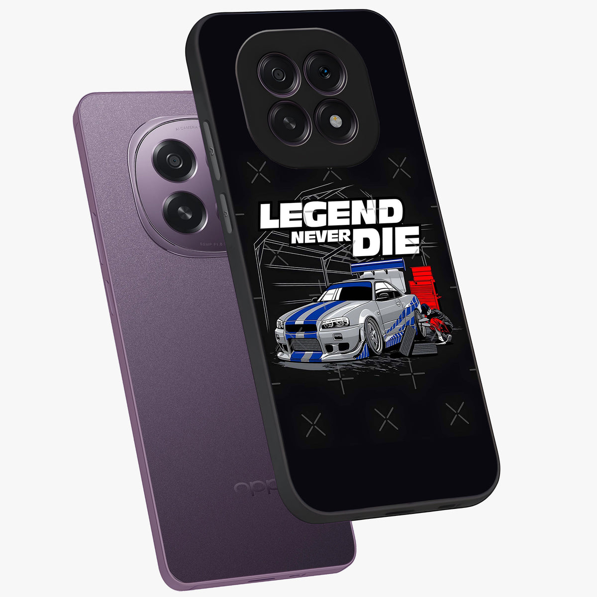 Midnight Racing Legacy Glass Case displayed in angled mockup highlighting dynamic automotive design with bold midnight aesthetic.