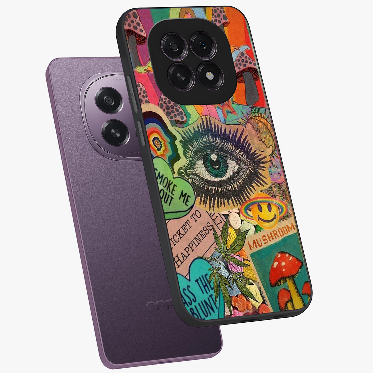 Mystic Eye Wonderland Glass Case displayed in angled mockup highlighting magical eye illustration with dreamy aesthetic.