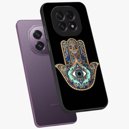 Mystic Hamsa Eye Glass Case displayed in angled mockup highlighting spiritual hamsa symbol with mystical aesthetic style.