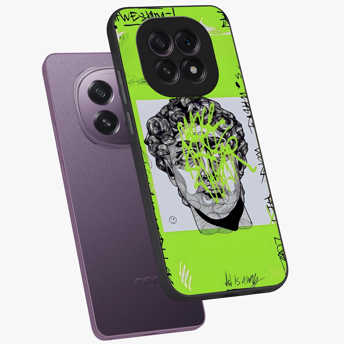 Neo Graffiti Rebellion Glass Case displayed in angled mockup highlighting urban street art design with rebellious aesthetic.