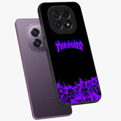 Neon Flame Riot Glass Case displayed in angled mockup highlighting glowing flame design with vibrant neon aesthetic.