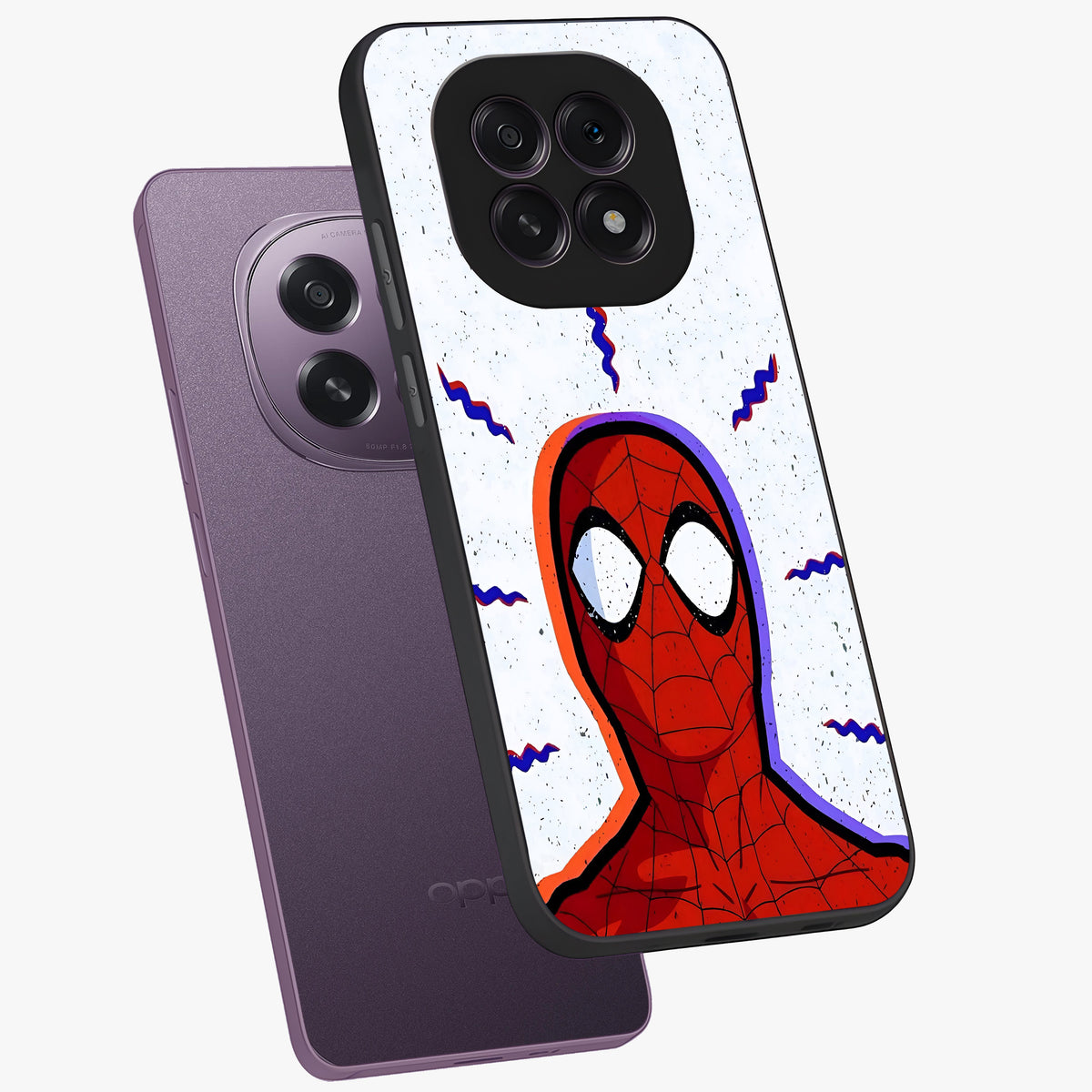 Omg Spiderman Glass Case displayed in angled mockup highlighting dynamic hero illustration with action comic aesthetic.