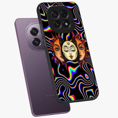 Psychedelic Sun Glass Case displayed in angled mockup highlighting vibrant abstract sun design with artistic aesthetic style.