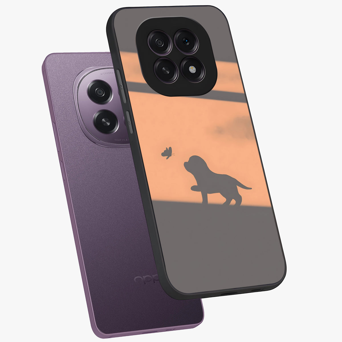 Puppy Shadow Art Glass Case displayed in angled mockup highlighting playful dog illustration with artistic shadow aesthetic.
