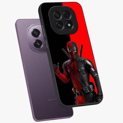 Red & Black Deadpool Theme Glass Case displayed in angled mockup highlighting vibrant superhero style illustration with action aesthetic.