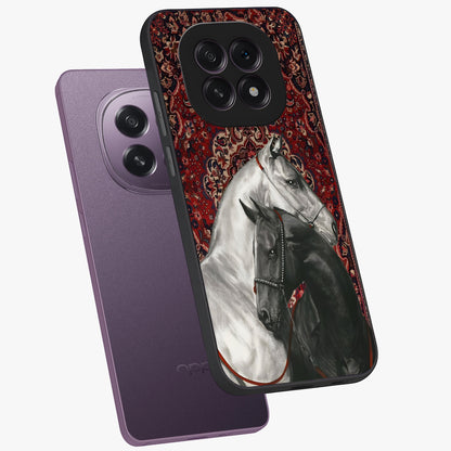 Regal Stallion Tapestry Glass Case displayed in angled mockup highlighting royal stallion design with decorative heritage aesthetic.