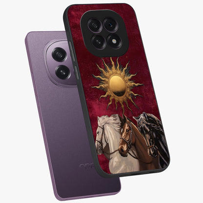 Solar Riders Glass Case displayed in angled mockup highlighting powerful rider illustration with radiant solar aesthetic.