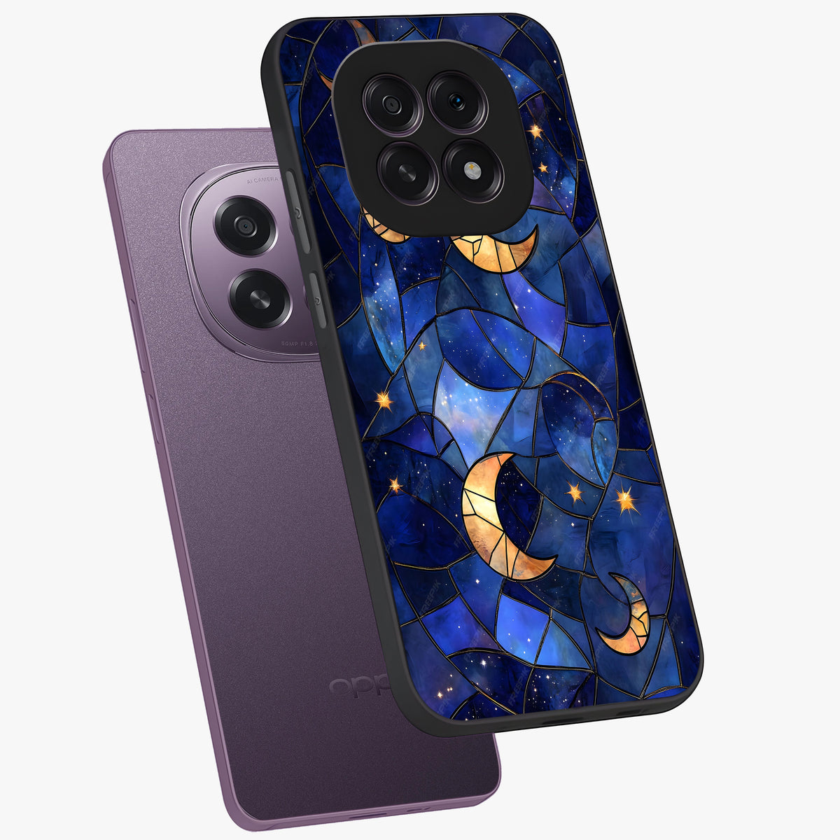 Starlit Sky Tapestry Glass Case displayed in angled mockup highlighting celestial night pattern with artistic aesthetic style.