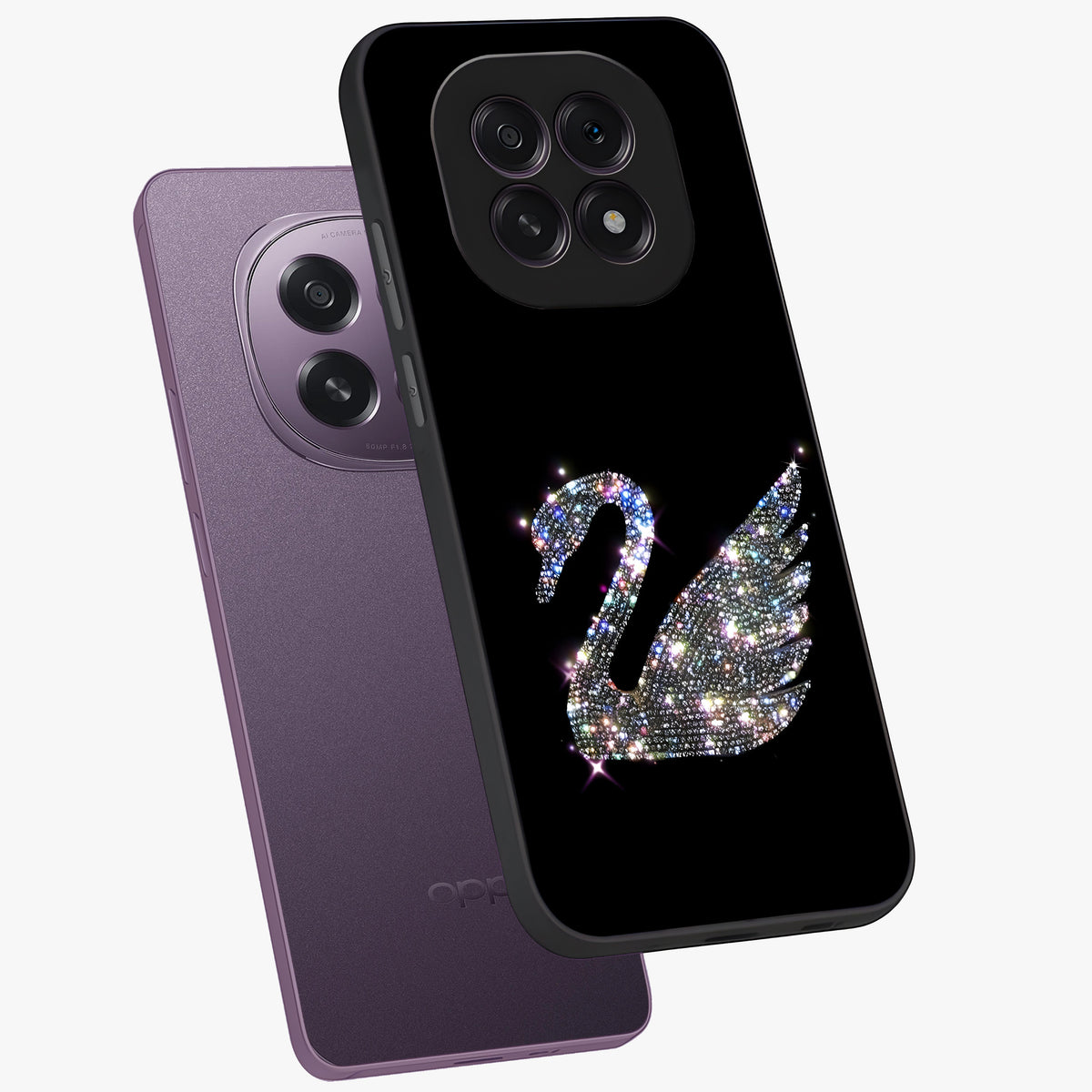 Starlit Swan Grace Glass Case displayed in angled mockup highlighting elegant swan illustration with dreamy celestial aesthetic.
