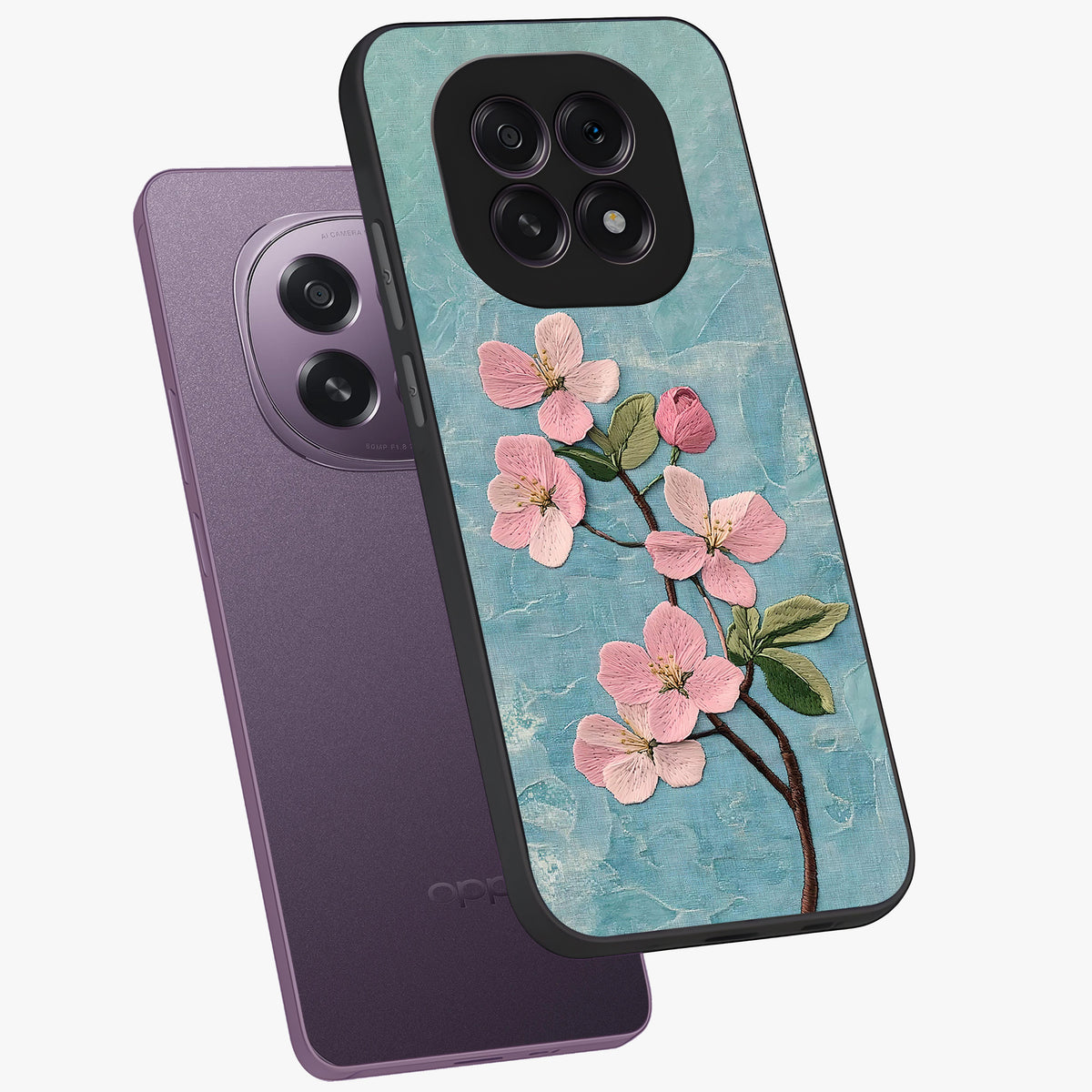 Threaded Blossom Breeze Glass Case displayed in angled mockup highlighting elegant floral design with soft aesthetic style.