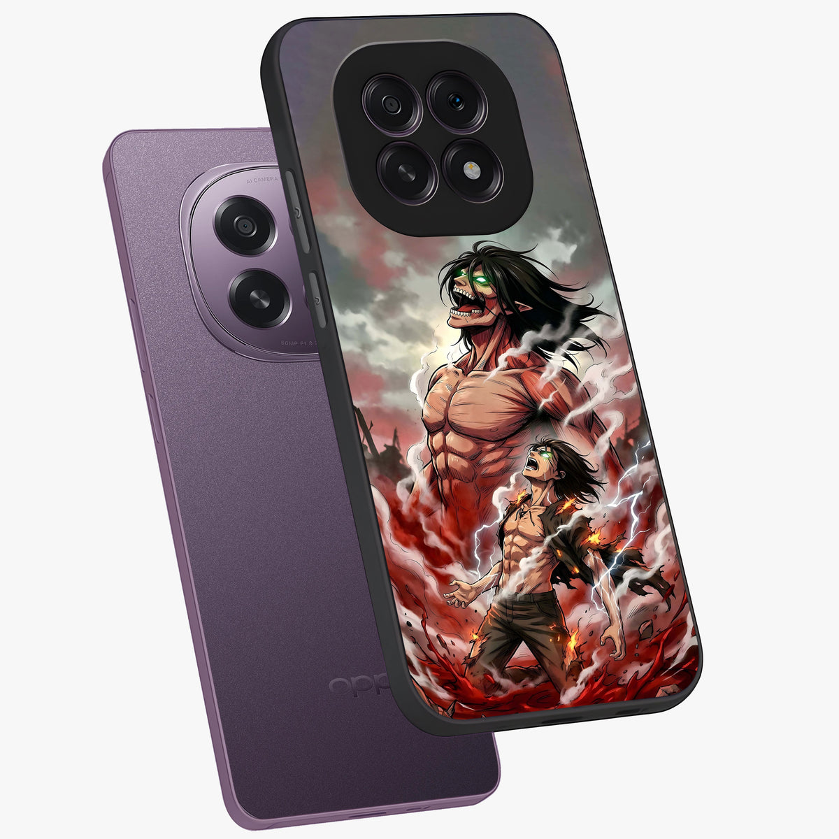 Titan Awakening Fury Glass Case displayed in angled mockup highlighting dramatic giant warrior design with bold anime aesthetic.