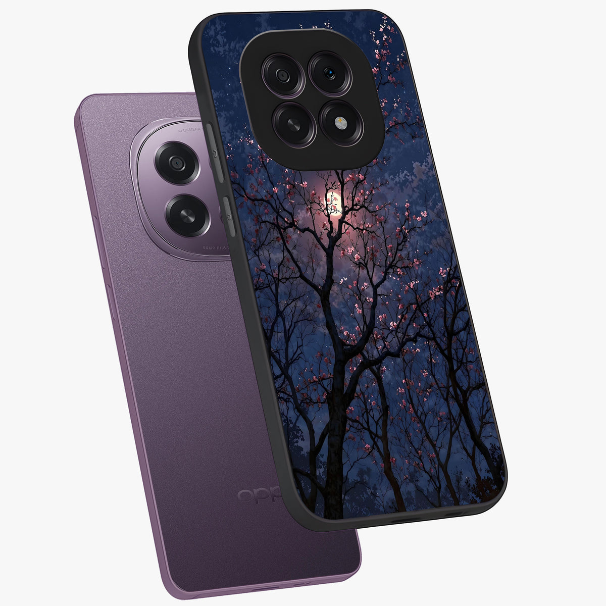 Twilight Sakura Serenade Glass Case displayed in angled mockup highlighting delicate sakura flower design with dreamy aesthetic.