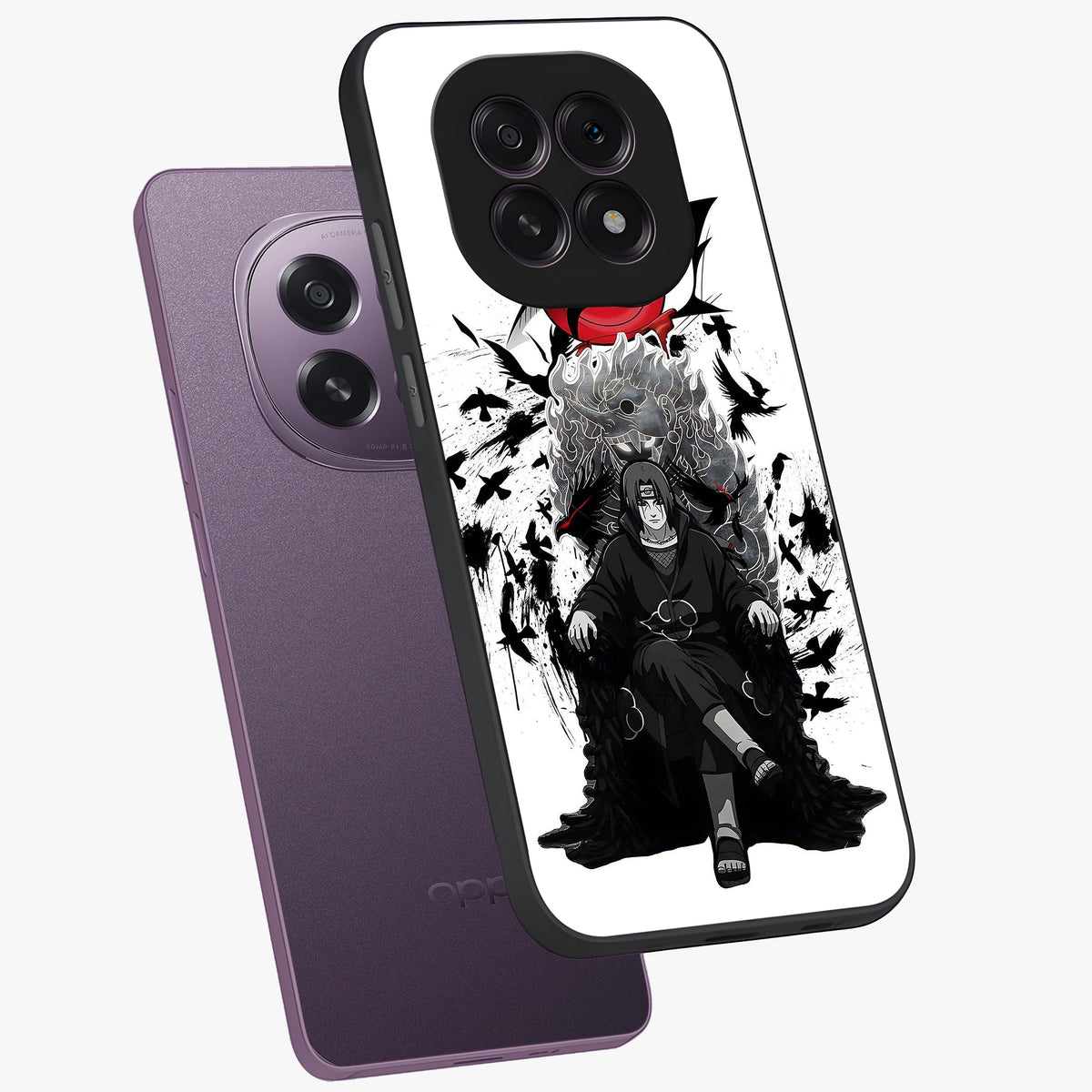 Uchiha Shadow Throne Glass Case displayed in angled mockup highlighting glowing aquatic design with celestial aesthetic.