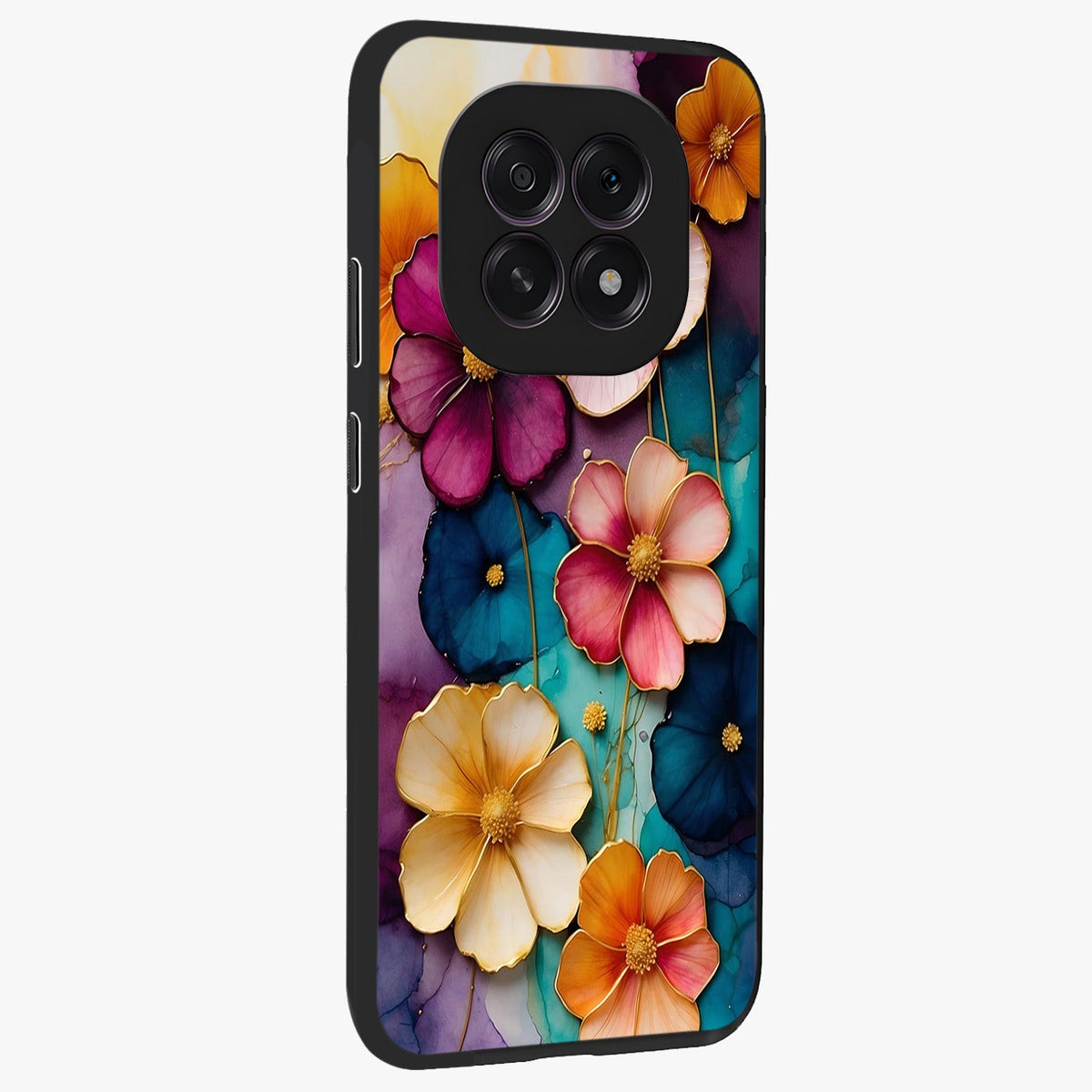 Artlyn Grace Flower Pattern Glass Case upright view showcasing graceful floral artwork with aesthetic botanical style.