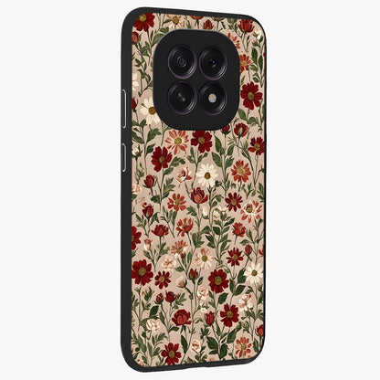 Biege Flower With Leaf Glass Case upright view showcasing delicate beige flower illustration with clean botanical style.