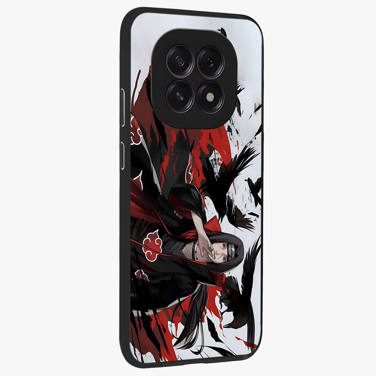 Crimson Crow Illusion Glass Case upright view showcasing striking crow illusion artwork with intense crimson theme.