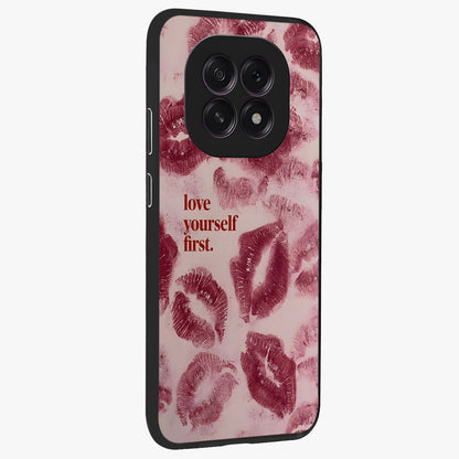 Crimson Kiss Love Glass Case upright view showcasing expressive romantic artwork with deep crimson theme.