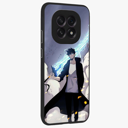 Dark Lightning Anime Warrior Glass Case upright view showcasing dramatic warrior artwork with dark lightning aesthetic.
