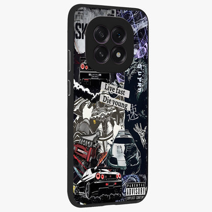 Die Young Glass Case upright view showcasing striking typography artwork with modern statement theme.