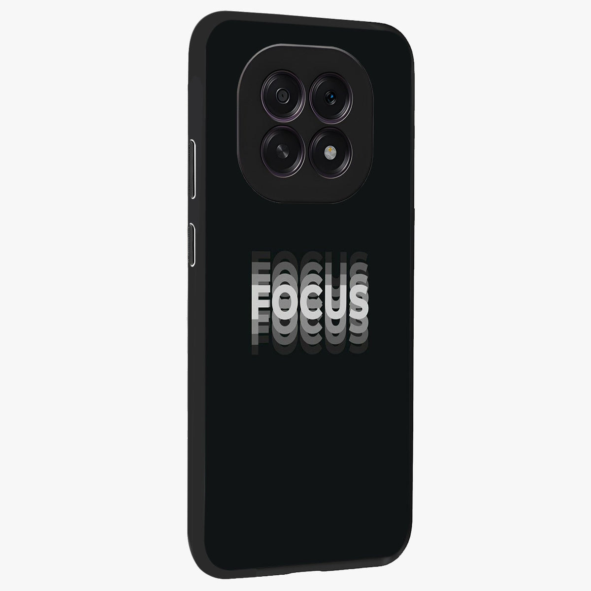 Focus Mode On Glass Case upright view showcasing strong typography statement with sleek motivational theme.