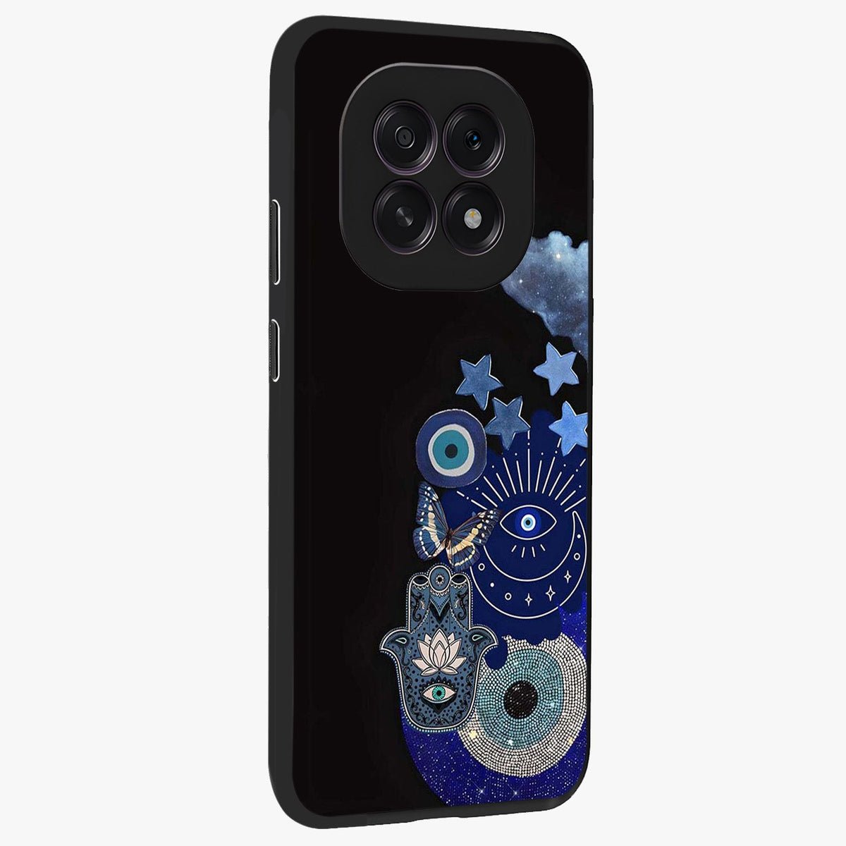 Galactic Charm Cluster Glass Case upright view showcasing glowing cosmic charm artwork with magical celestial style.