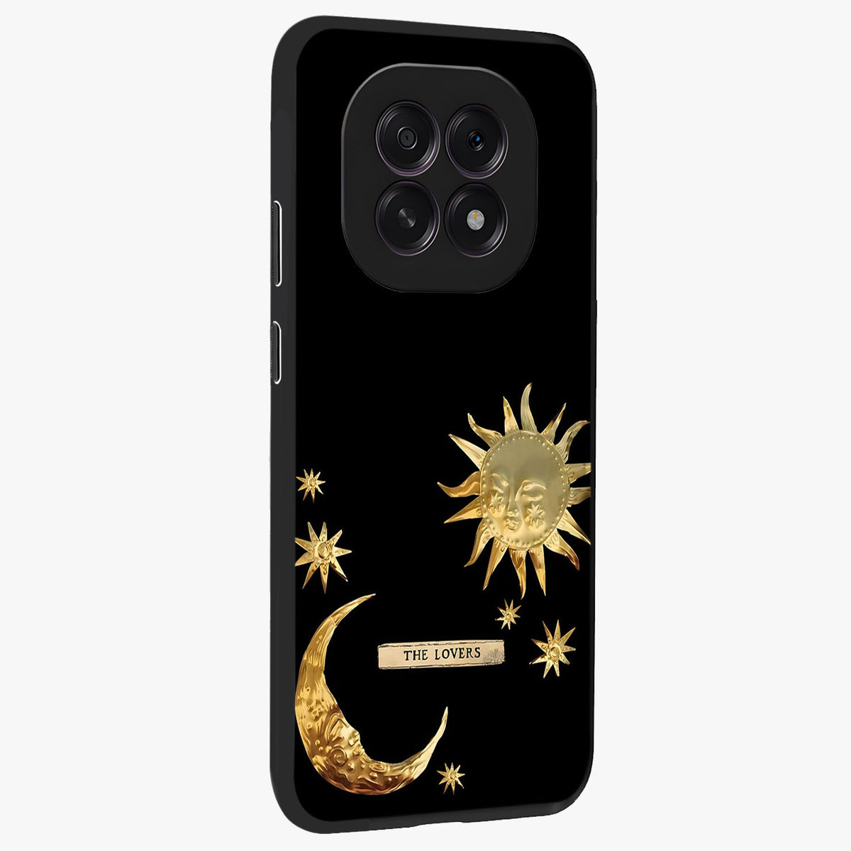 Gold Sun Blush Glass Case upright view showcasing glowing sun artwork with elegant celestial theme.