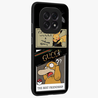 Gucci Play Mashup Glass Case upright view showcasing trendy luxury inspired artwork with modern fashion theme.
