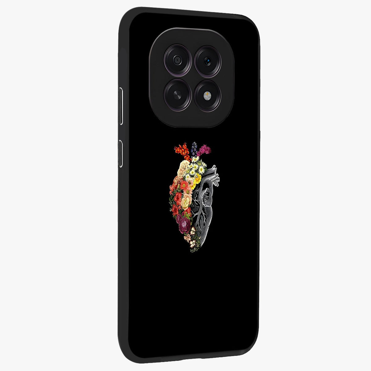 Heart With Flowers Glass Case upright view showcasing decorative heart and floral artwork with sweet romantic theme.