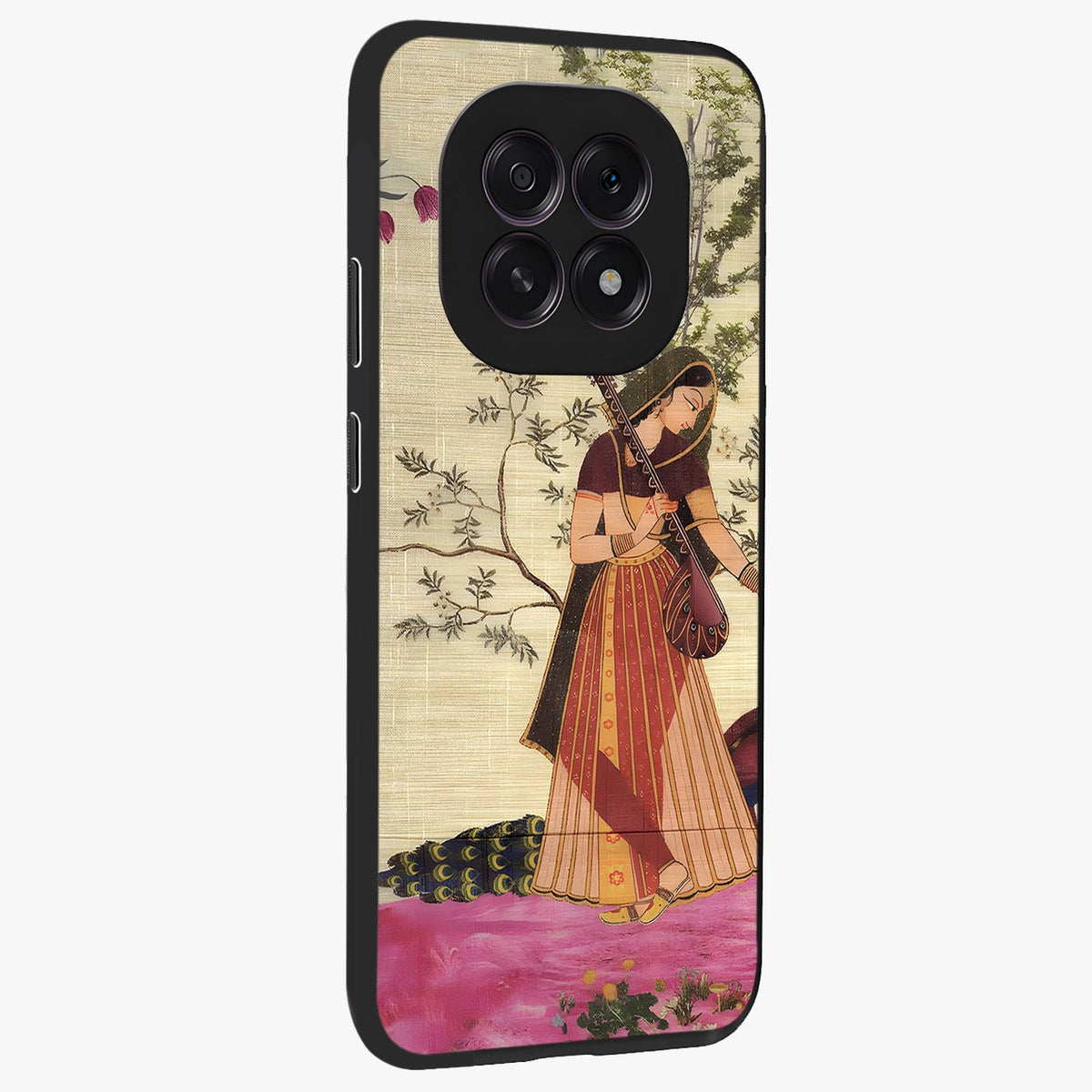 Lady With Veena Art Glass Case upright view showcasing classical veena artwork with traditional artistic theme.