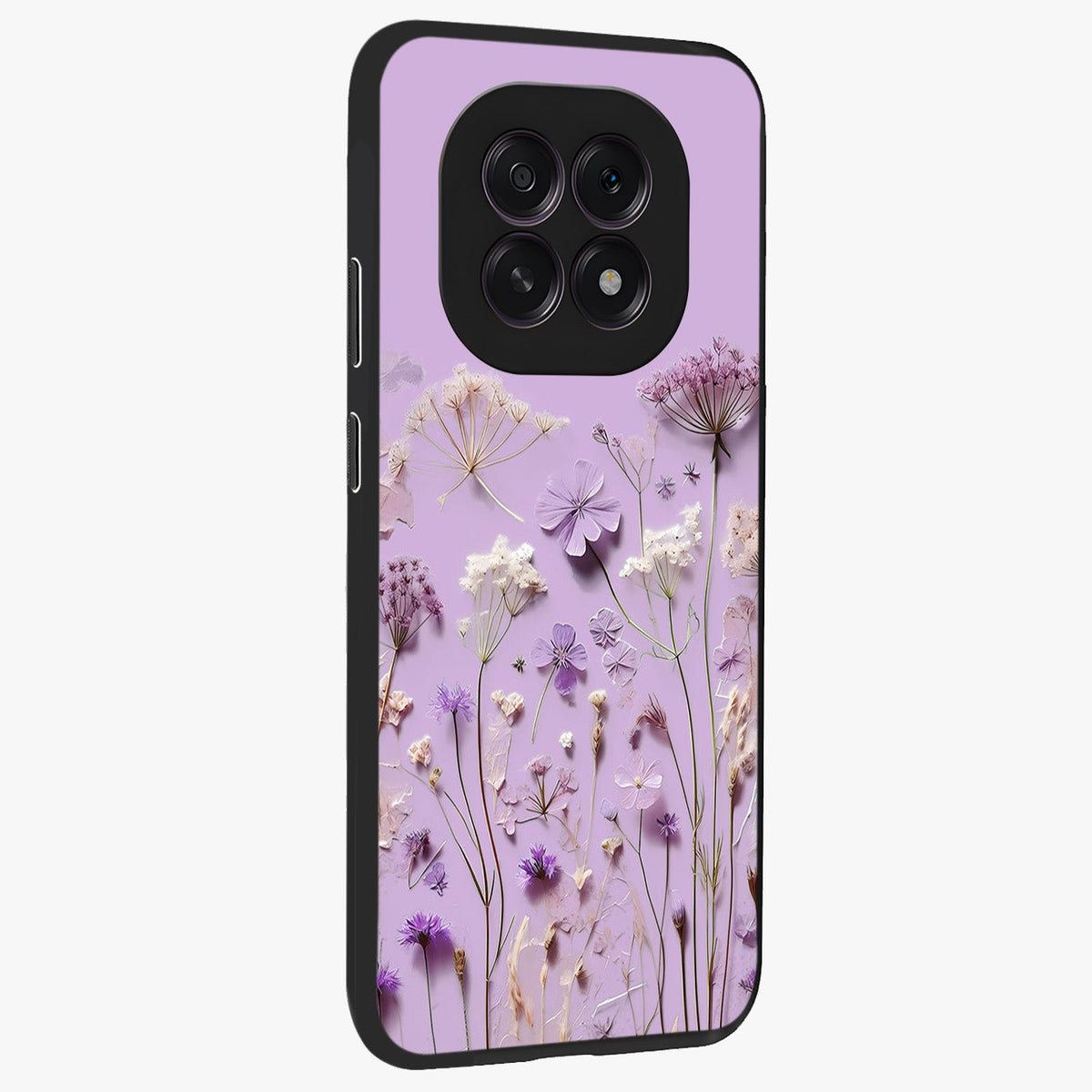 Lavender Blossom Dream Glass Case upright view showcasing delicate lavender blossom artwork with peaceful floral theme.