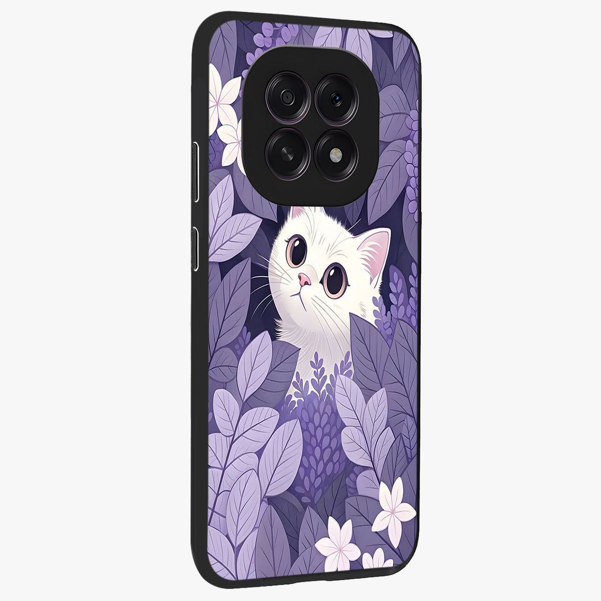 Lilac Hide Peek Cat Glass Case upright view showcasing charming cat artwork with adorable peek theme.
