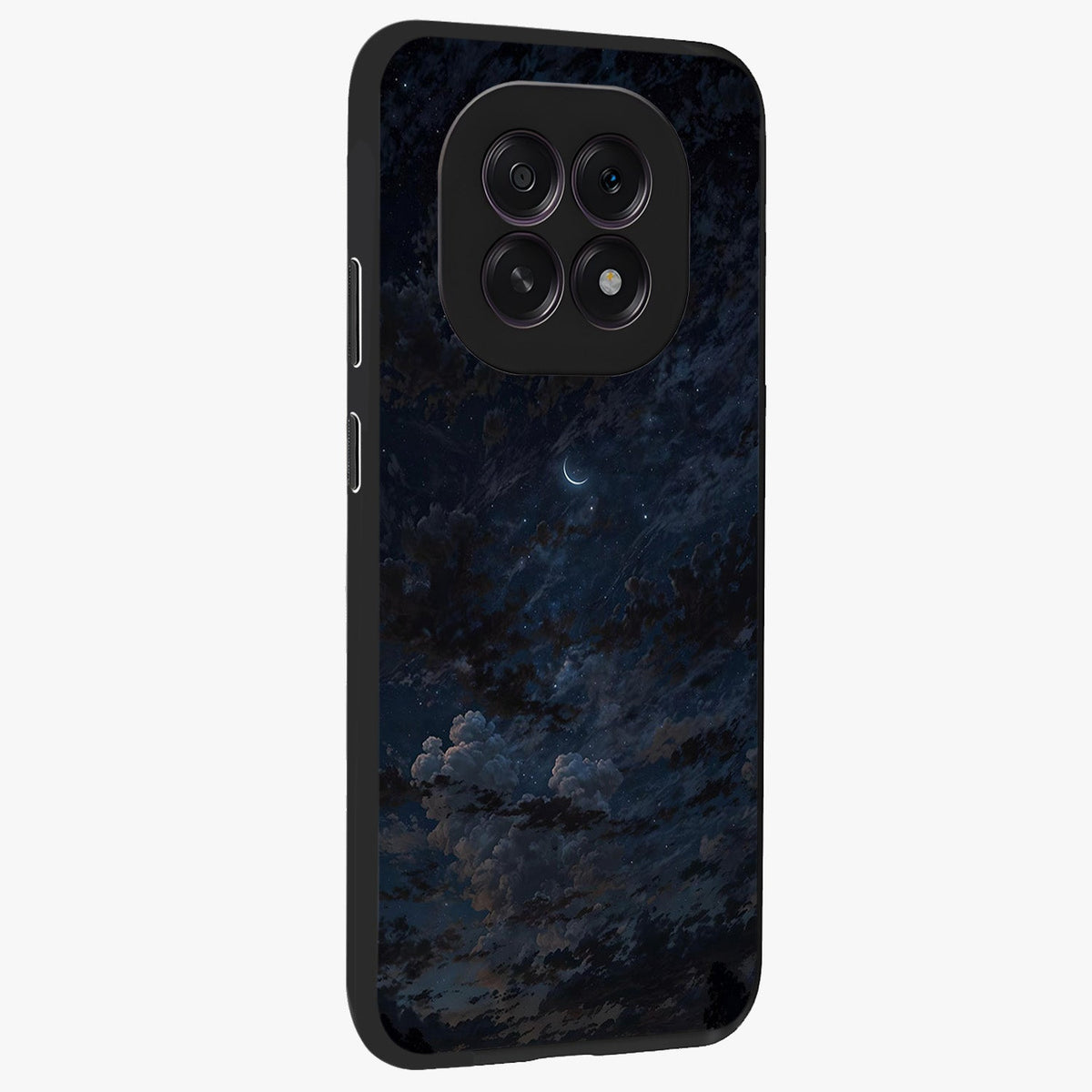Lunar Veil Silence Glass Case upright view showcasing calm moon themed artwork with serene night atmosphere.