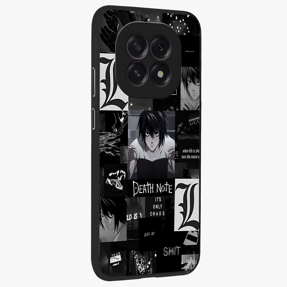 Midnight Chaos Mind Glass Case upright view showcasing expressive abstract artwork with bold dark theme.