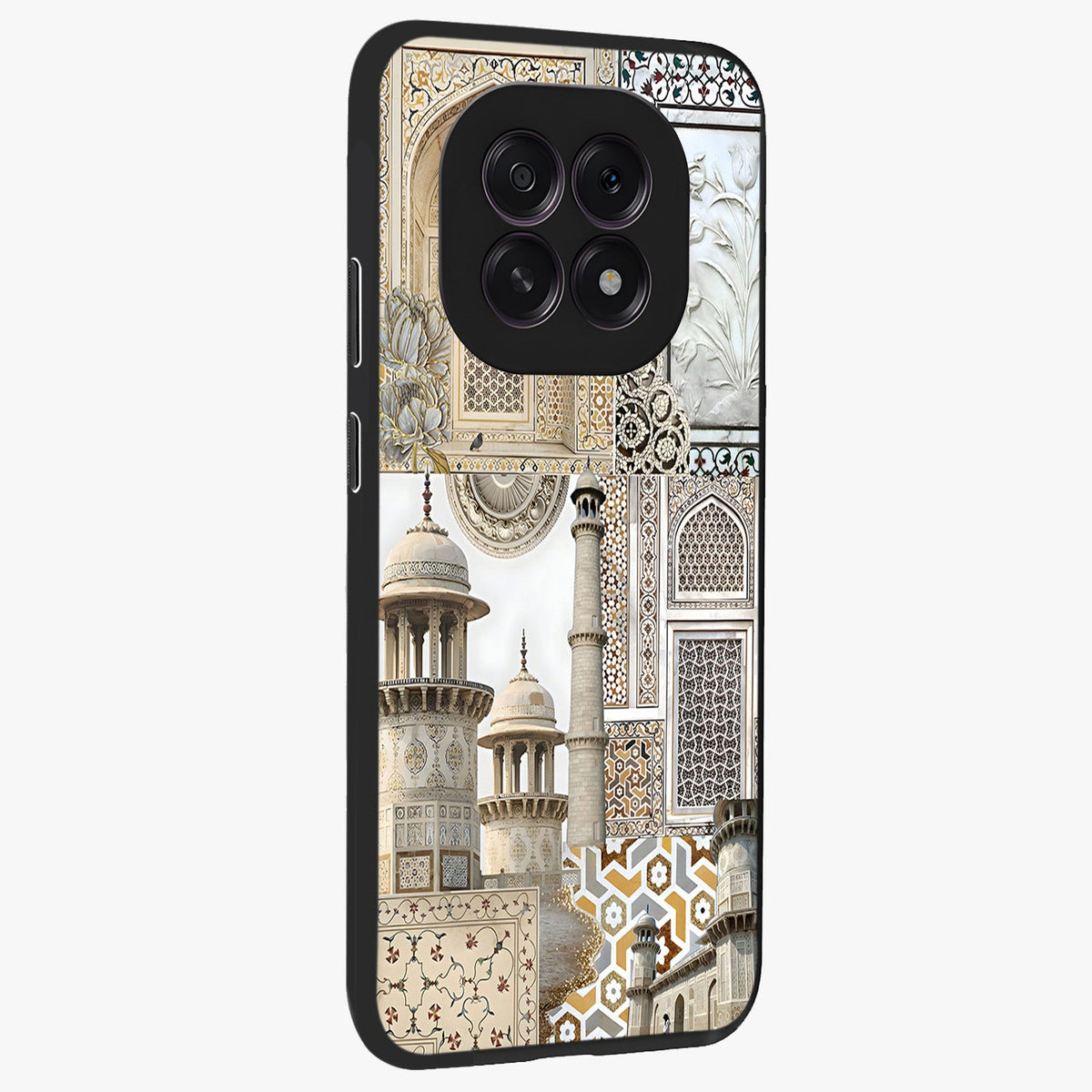 Mughal Marble Legacy Glass Case upright view showcasing ornate Mughal design with luxurious traditional theme.