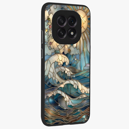Oceanic Stained Printed Glass Case upright view showcasing decorative ocean pattern artwork with vibrant marine theme.